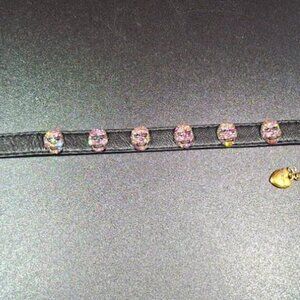 🎆RARE  BETSEY JOHNSON Skullicious Pave Crystal Skull Black Leather choker 💖